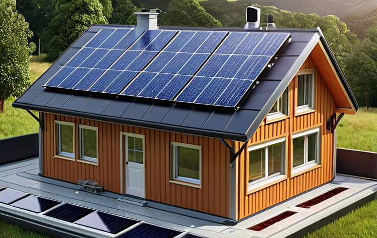 A house with solar panels on the roof, showcasing a smart energy management system interface on a smartphone, emphasizing energy independence.