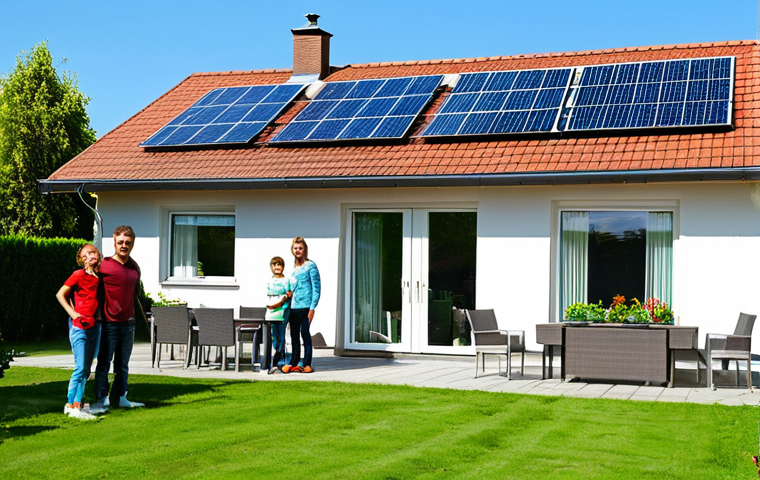 Family-Friendly Home with Solar Panels**
"A modest family home with solar panels on the roof, surrounded by a green lawn and garden, bright sunny day, clear blue sky, fully clothed family members visible in the background, appropriate content, safe for work, perfect anatomy, correct proportions, natural pose, professional photography, high quality, family-friendly, modest, professional."
**
