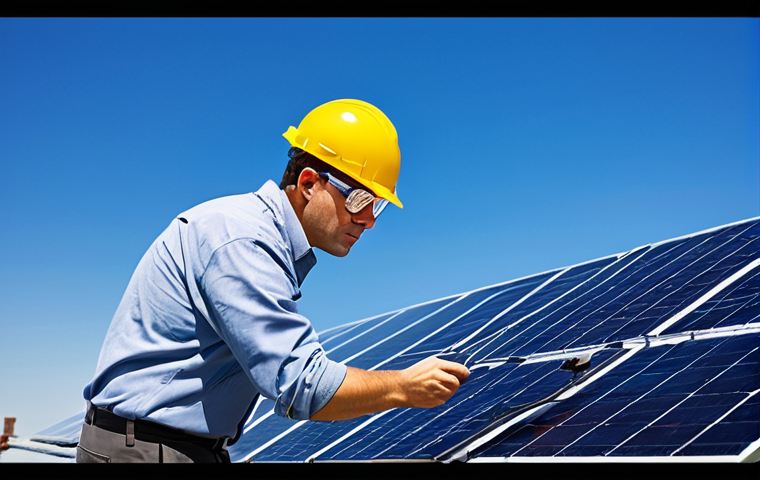 태양광 발전 설치 후 유지 관리 비용 절감 방법 - Solar Panel Cleaning**

"A technician in professional attire cleaning solar panels on a rooftop with...