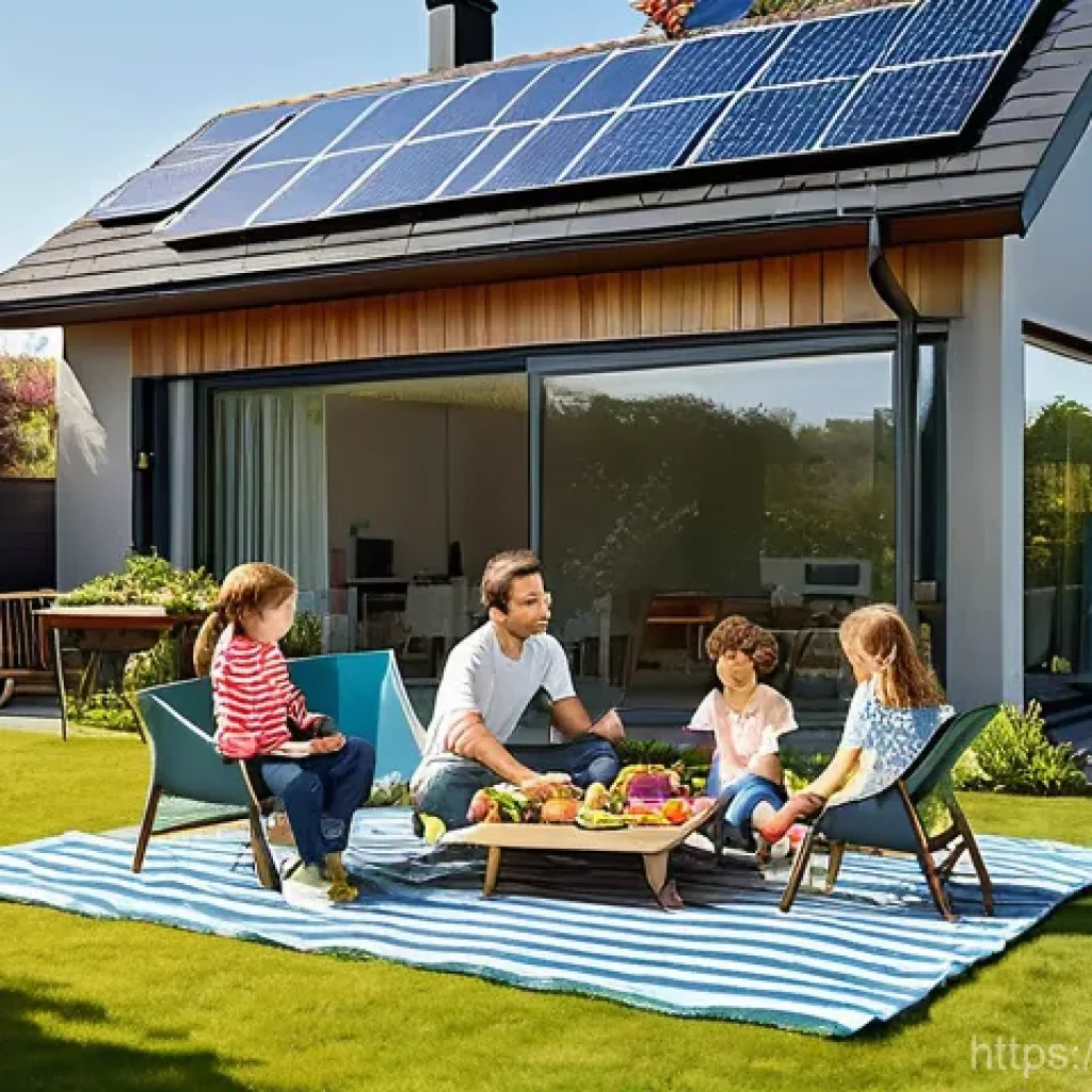 태양광 발전 설치 시 고객의 요구 사항 - **Prompt 1: Family enjoying a solar-powered home.**
A bright, modern, and inviting single-family...