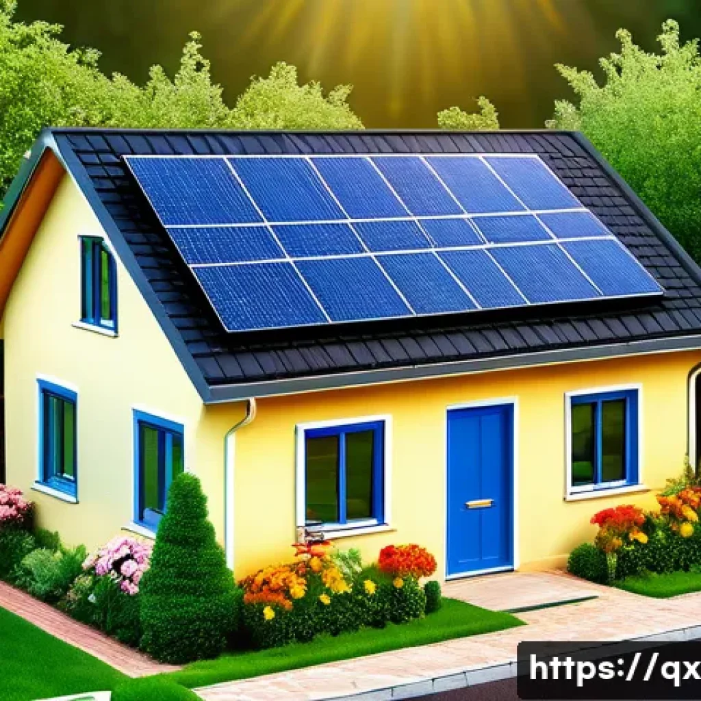 태양광 발전 설치를 위한 기후 조건 - A suburban house with solar panels on the roof, generating electricity on a sunny day. Show a smart ...