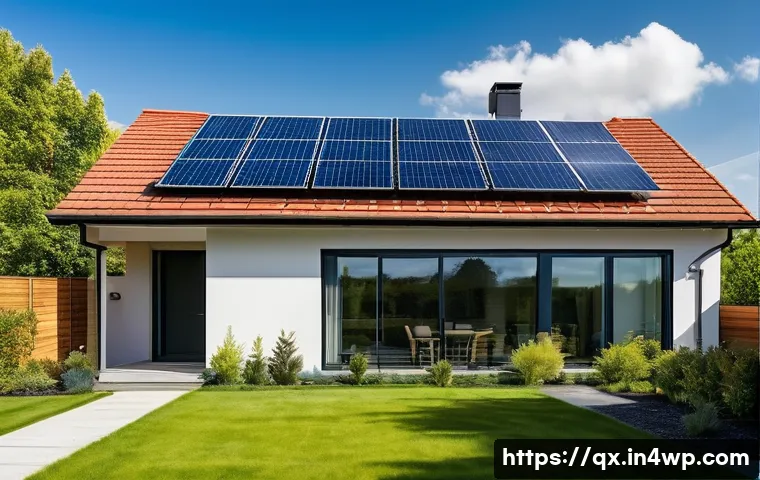 태양광 발전 설치 후 기대되는 발전 효율 - **Image Prompt:** A residential rooftop solar panel installation on a sunny day. The panels are dark...