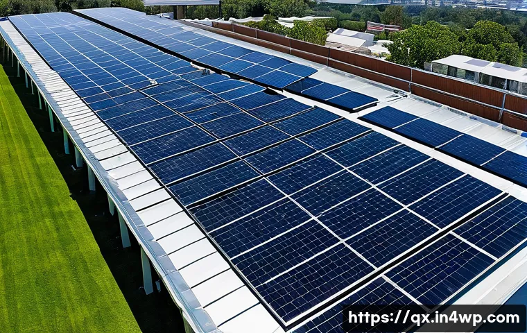 태양광 발전 설치의 기술적 접근법 - A detailed aerial view of an optimized solar panel installation on a rooftop, showcasing panels arra...