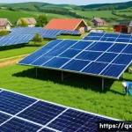Home 21 태양광 발전 설치를 위한 정부 지원 정책 - A vibrant village scene showcasing a community solar power project, with diverse residents including...