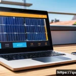 Home 20 태양광 발전 설치 후 성과 측정 방법 - A detailed and realistic solar power monitoring setup showing a modern inverter display and smart mo...