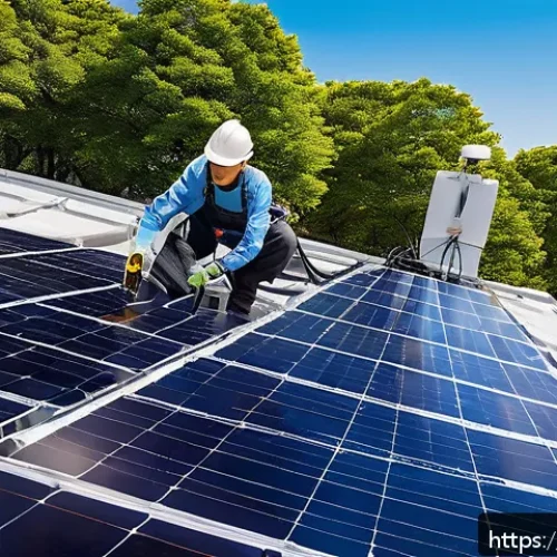 Home 17 태양광 발전 설치 후 전력사용 효율 개선 방법 - A detailed rooftop solar panel installation scene during a bright sunny day, showing multiple solar ...